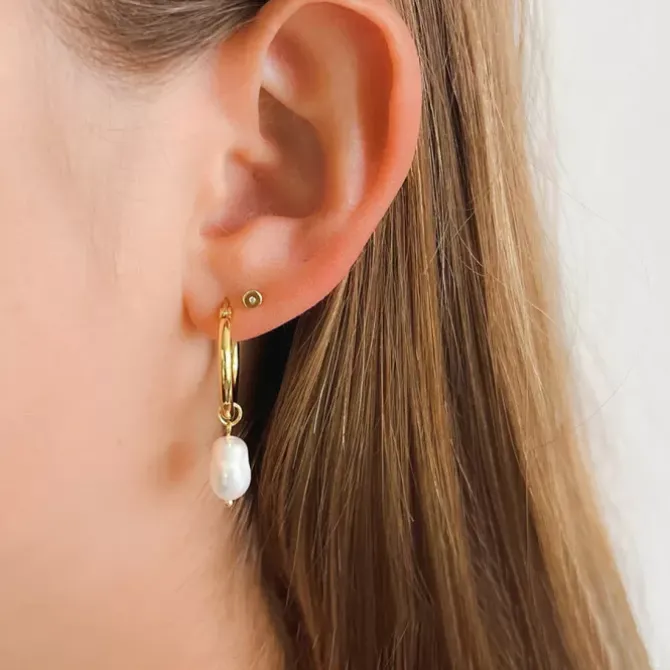Arms of Eve Jewellery|Jewellery>Augusta Gold Hoop & Freshwater Pearl Earrings - Small
