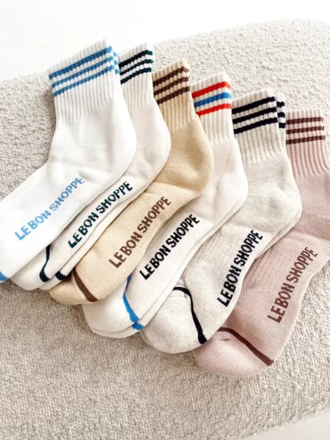 Le Bon Shoppe Socks>Girlfriend Socks - Egret Stripe