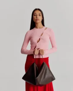 Brie Leon Handbags>Harlow Slouch Mono Tote Bag - Choc Nappa