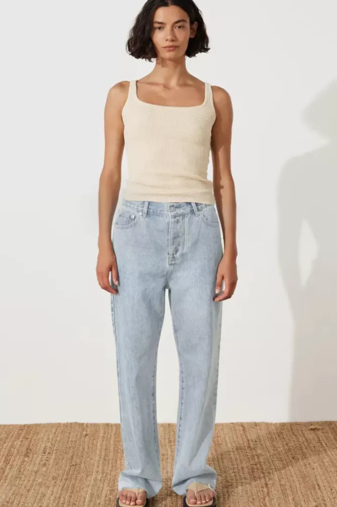 Zulu and Zephyr Denim>Light Wash Recycled Cotton Mid Rise Jean