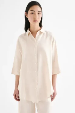Nude Lucy Shirts>Lounge Linen Longline Shirt - Pannacotta