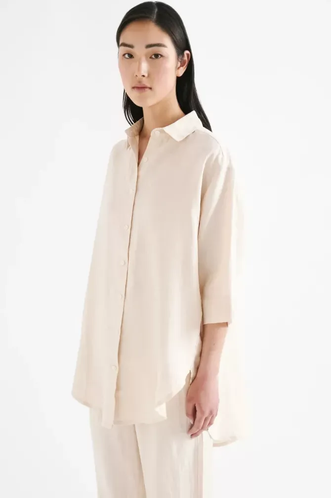 Nude Lucy Shirts>Lounge Linen Longline Shirt - Pannacotta