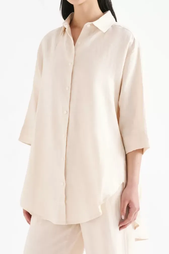 Nude Lucy Shirts>Lounge Linen Longline Shirt - Pannacotta