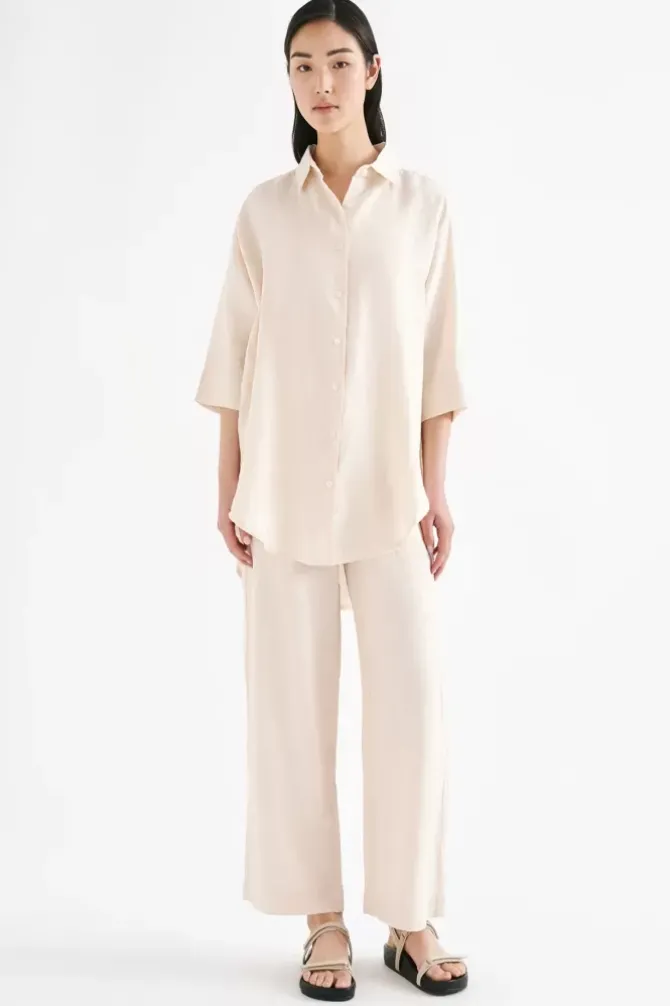 Nude Lucy Shirts>Lounge Linen Longline Shirt - Pannacotta