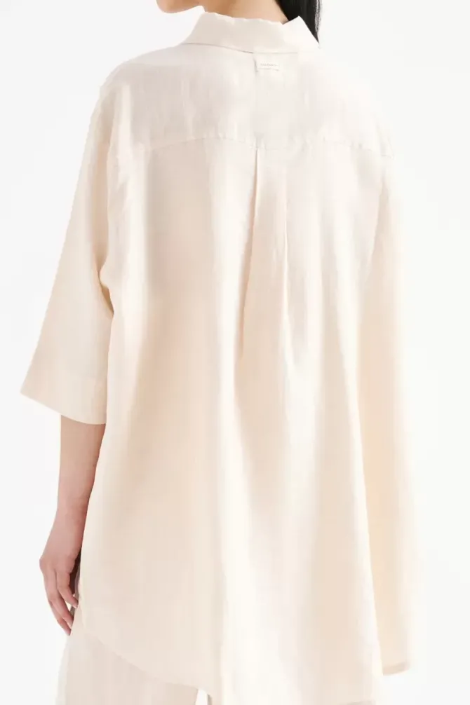 Nude Lucy Shirts>Lounge Linen Longline Shirt - Pannacotta