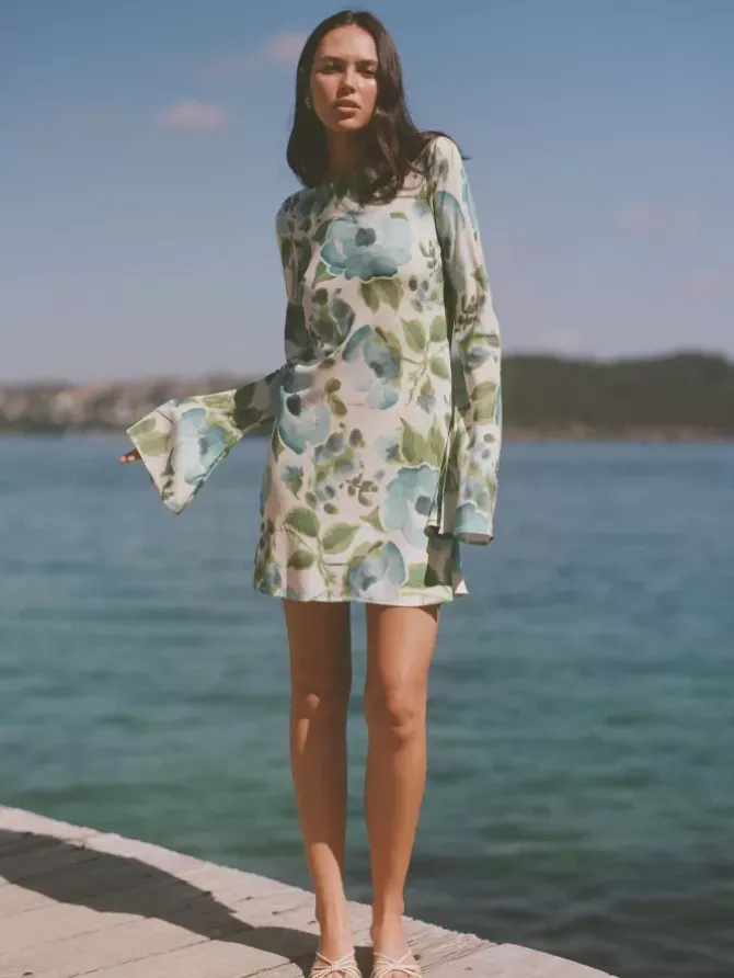 Peony Swimwear Dresses>Memento Long Sleeve Mini Dress - Isles
