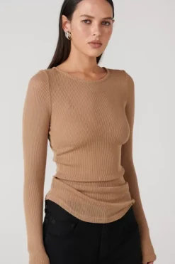 Bayse Brand Tops>Myles Crew Neck Top - Latte