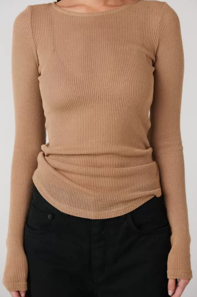 Bayse Brand Tops>Myles Crew Neck Top - Latte