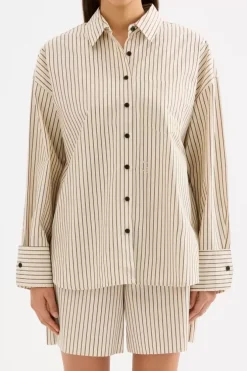 Nude Lucy Shirts>Organic Poplin Shirt - Black Stripe