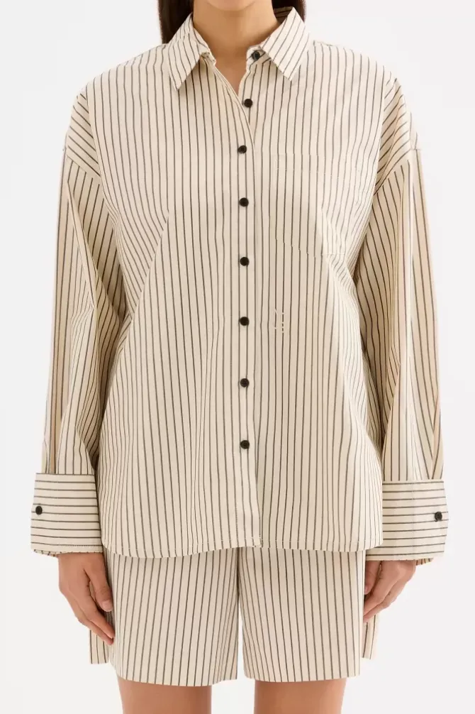 Nude Lucy Shirts>Organic Poplin Shirt - Black Stripe
