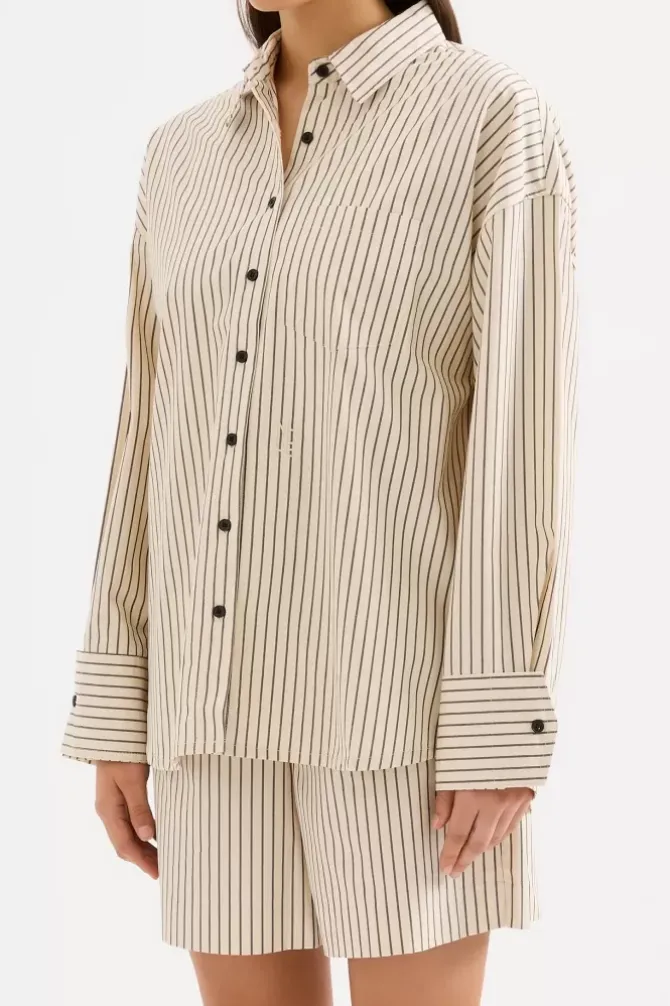Nude Lucy Shirts>Organic Poplin Shirt - Black Stripe