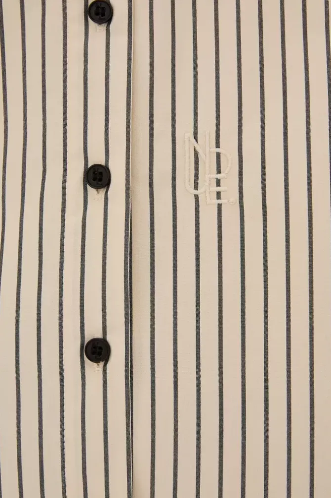 Nude Lucy Shirts>Organic Poplin Shirt - Black Stripe