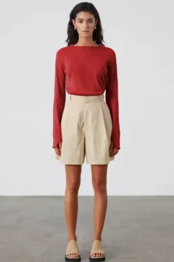 Zulu and Zephyr Tops>Red Panelled Knit Top