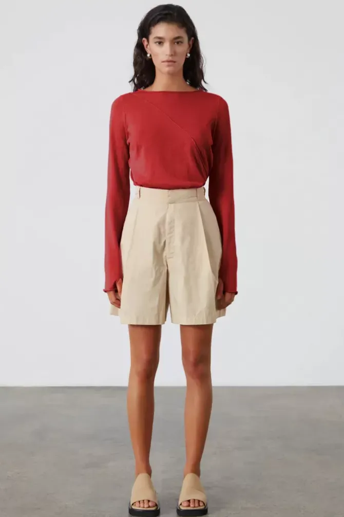 Zulu and Zephyr Tops>Red Panelled Knit Top