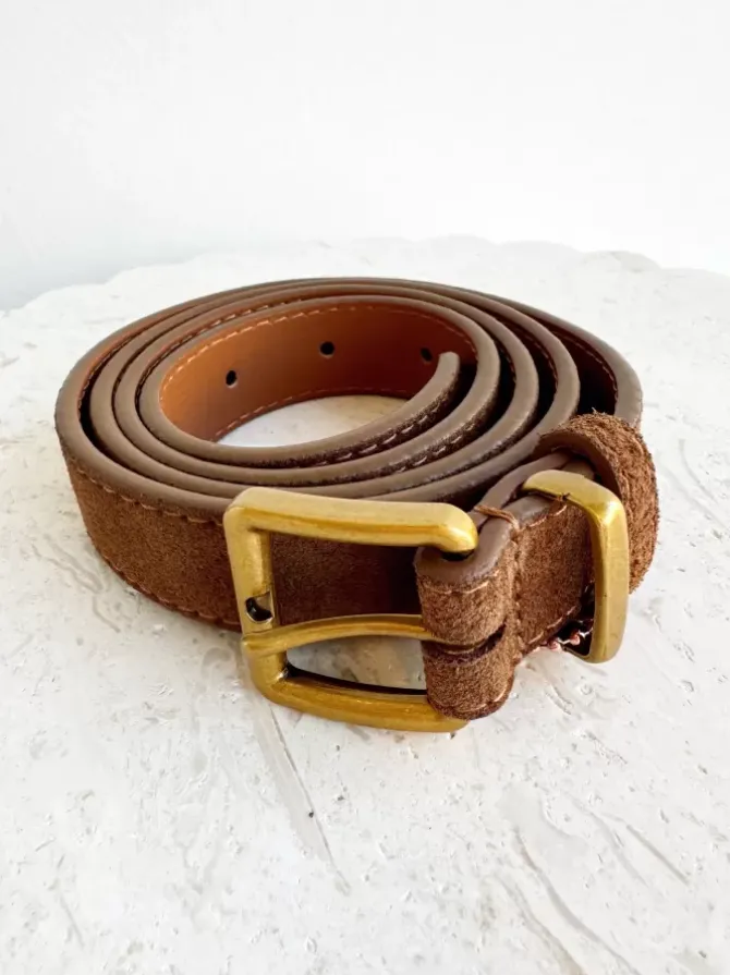 BLVD. the label Belts>Regular Suede Belt - Camel