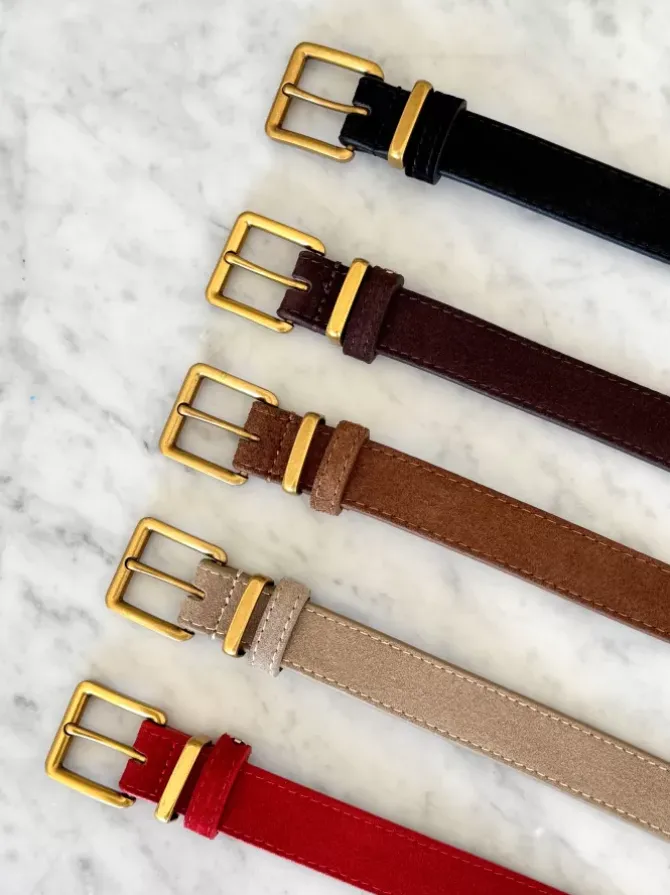 BLVD. the label Belts>Slim Suede Belt - Camel