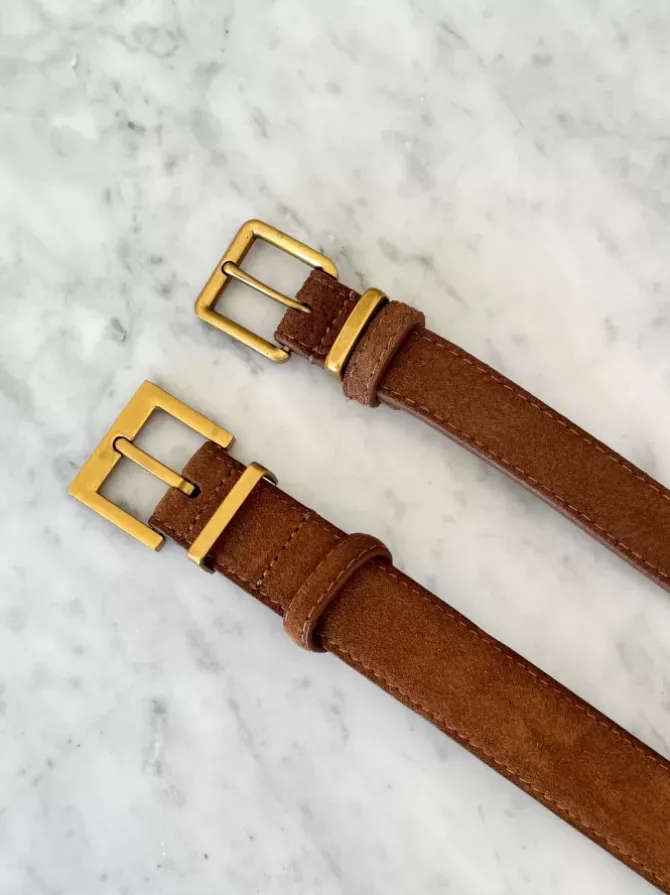 BLVD. the label Belts>Slim Suede Belt - Camel