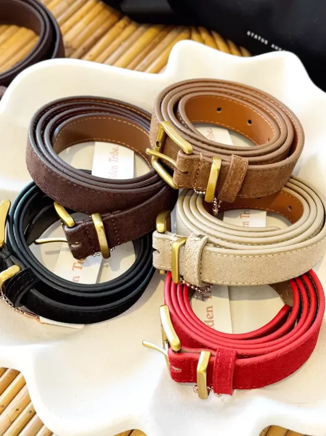 BLVD. the label Belts>Slim Suede Belt - Camel