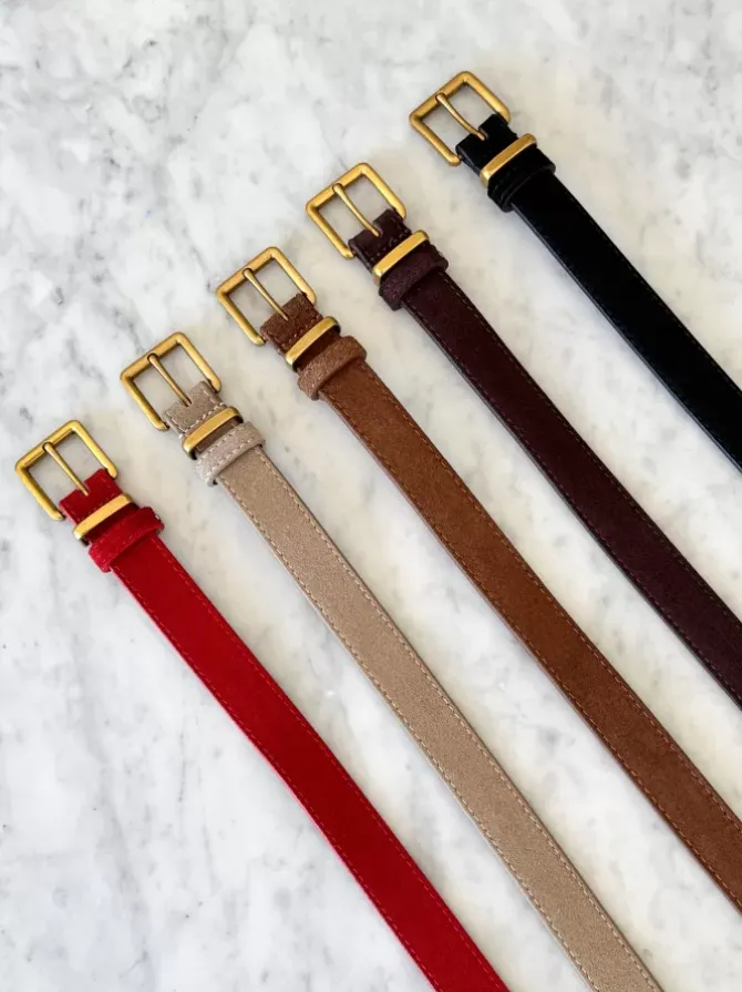 BLVD. the label Belts>Slim Suede Belt - Camel
