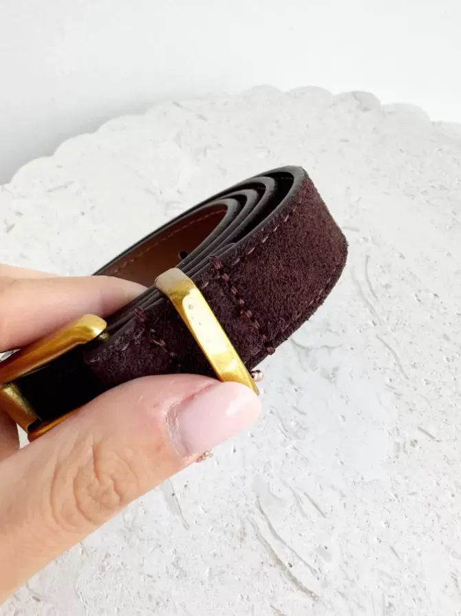 BLVD. the label Belts>Slim Suede Belt - Chocolate