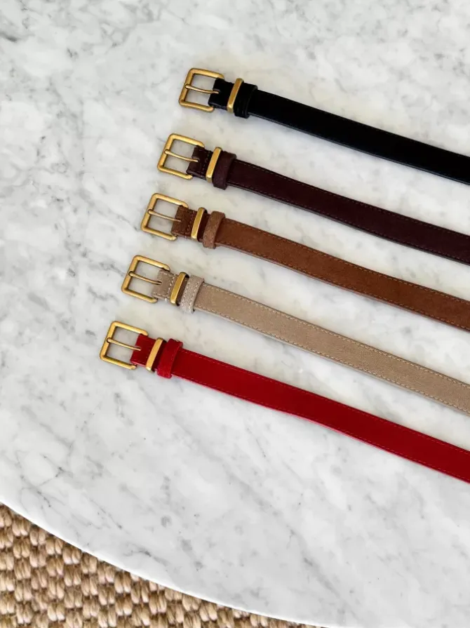 BLVD. the label Belts>Slim Suede Belt - Chocolate