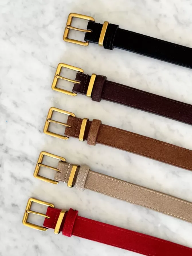 BLVD. the label Belts>Slim Suede Belt - Taupe