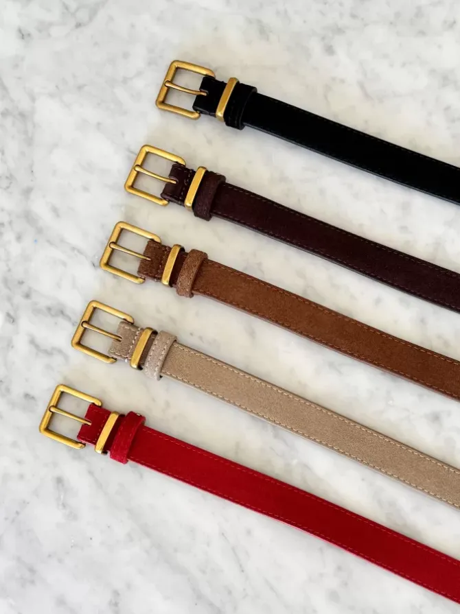 BLVD. the label Belts>Slim Suede Belt - Taupe