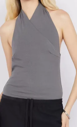 Bec + Bridge Tops>Sola Halter Bodysuit - Charcoal