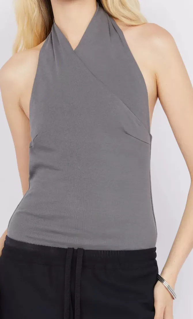 Bec + Bridge Tops>Sola Halter Bodysuit - Charcoal