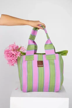 Eau Bags Handbags>Tote - Soft Pink & Fern