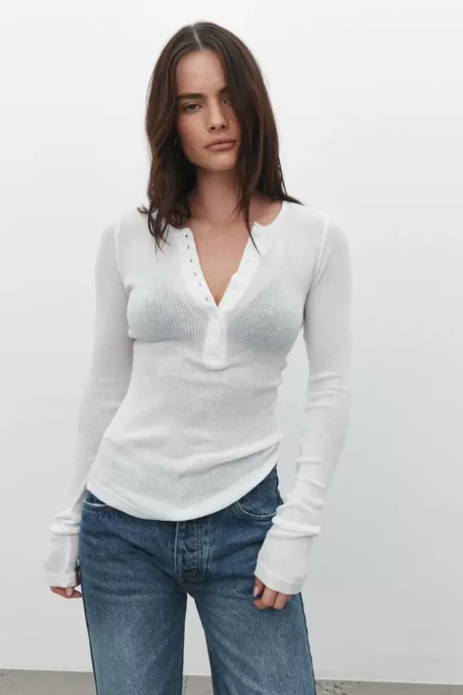 Bayse Brand Tops>Xavier Button Top - White